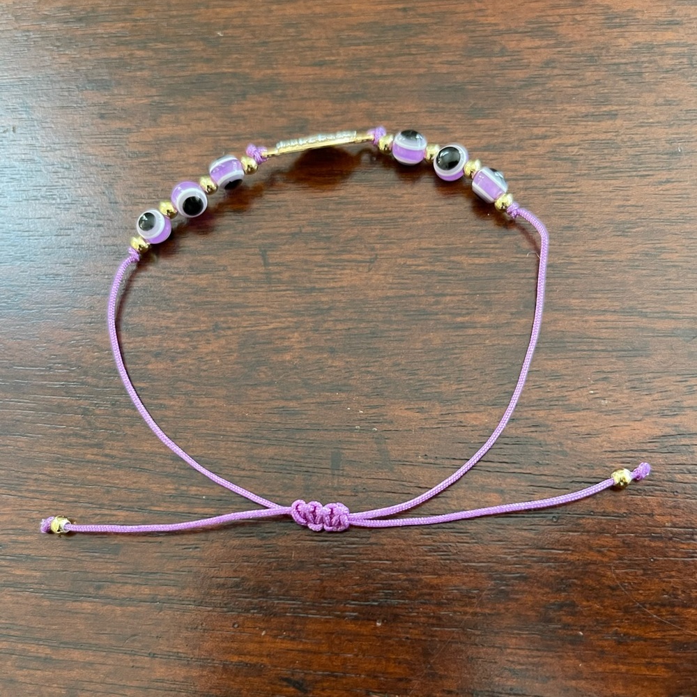 Evil eye purple bead gold tone adjustable bracelet - Picture 4 of 5